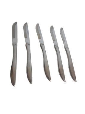 Vintage Stainless Steel Steak Knives Set of 5 Sleek Modernist Dinner Flatware